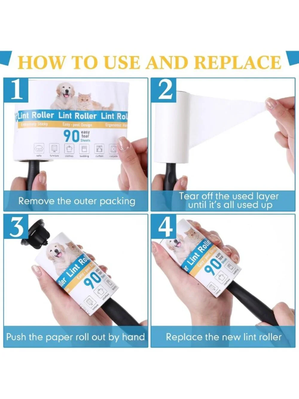 Extra Sticky Lint Rollers for Pet Hair - 2700 Sheets, Portable Remover with 10